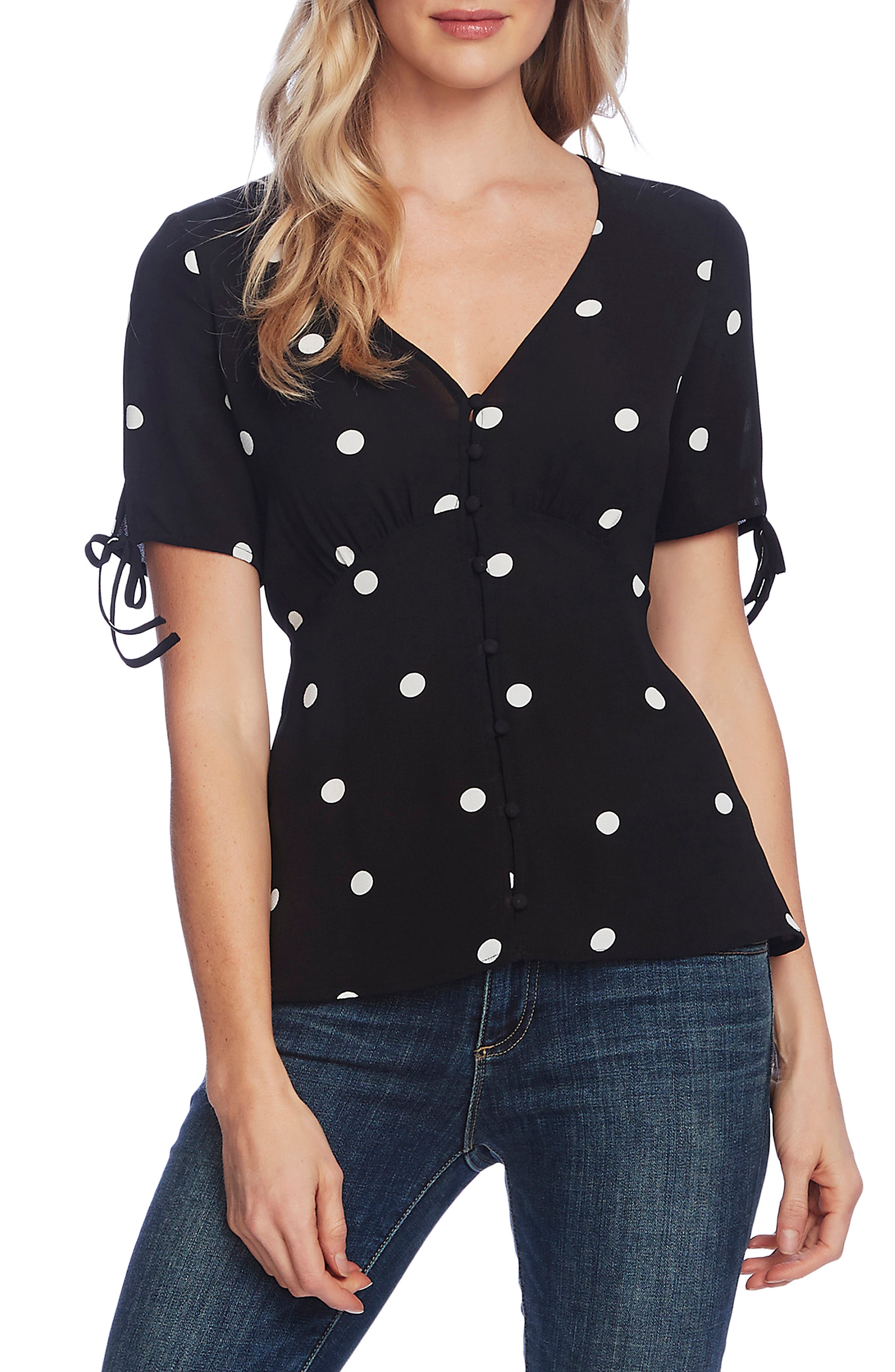 navy polka dot top