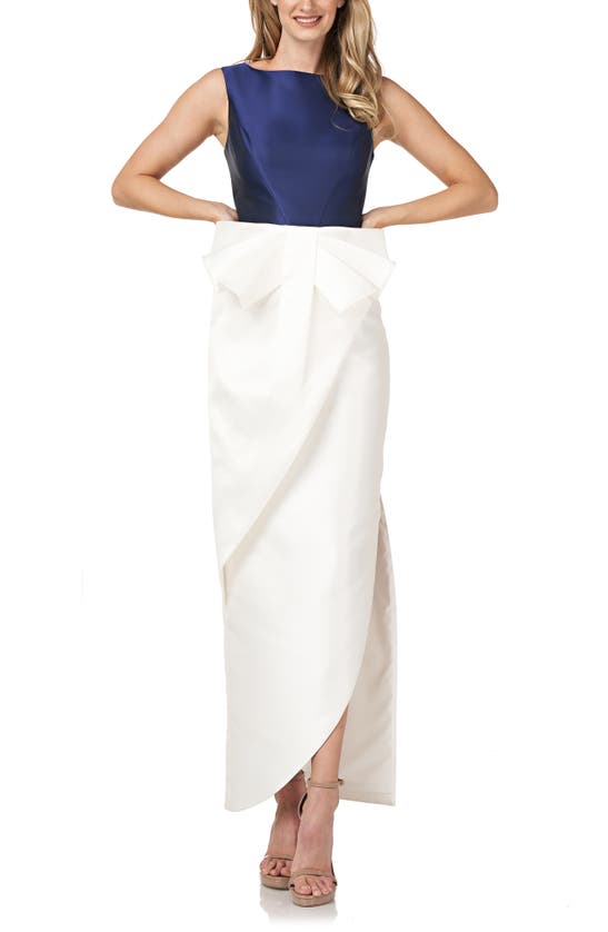 Kay Unger HALEY TWO-TONE SATIN BOW FRONT GOWN