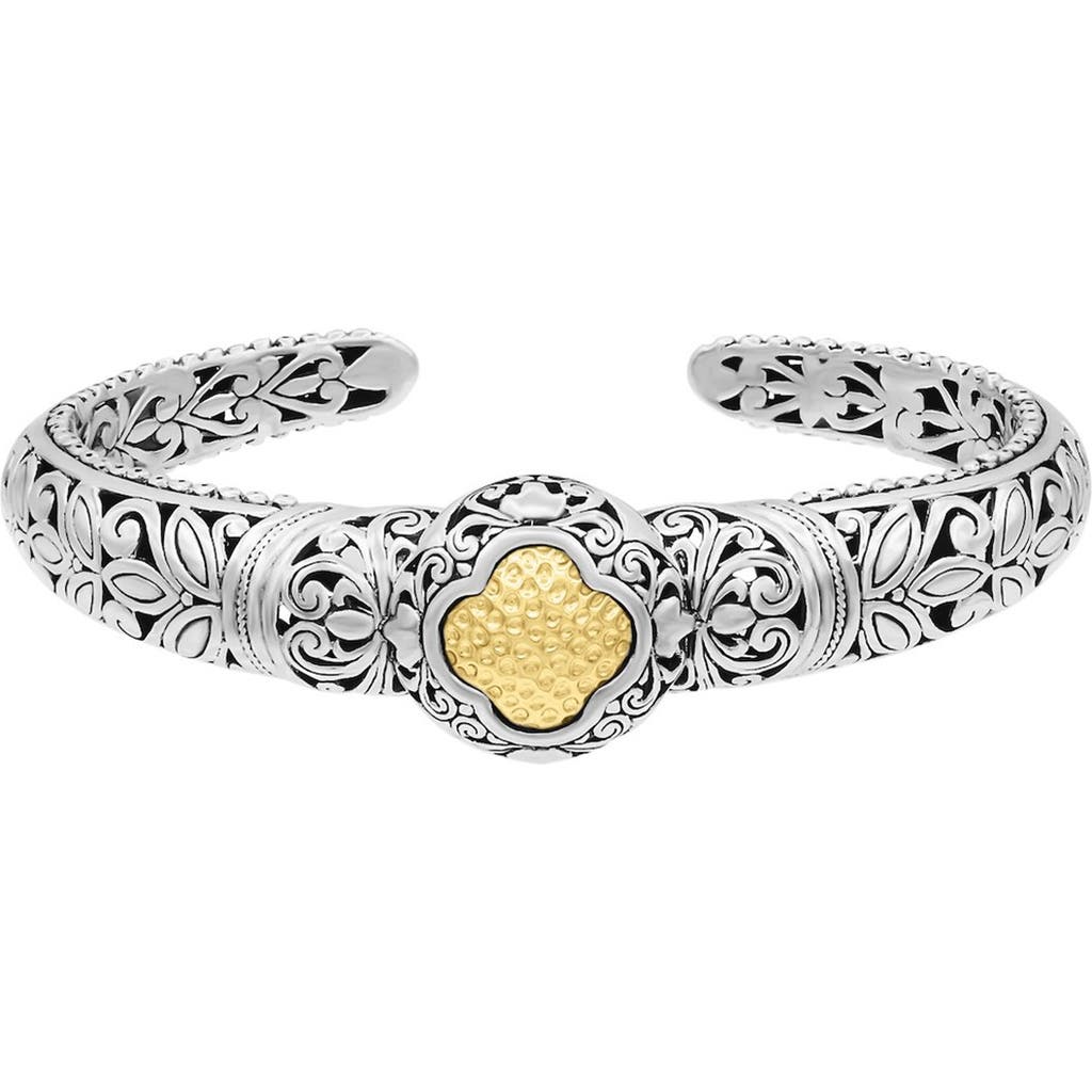 Devata Genuine 18k Gold & Sterling Silver Bali Filigree Dome Cuff Bracelet In Metallic