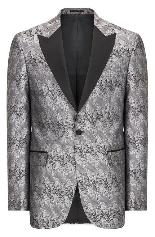 Ron Tomson Paisley Pattern Tuxedo Jacket In Silver