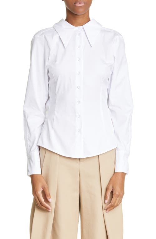 SAINT SINTRA Watteau Drape Back Cotton Poplin Button-Up Shirt in White