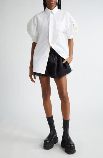 Puff Sleeve Poplin Button-Up Shirt