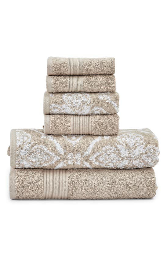 Modern Threads 6 Piece Yarn Dye Towel Set In Khaki