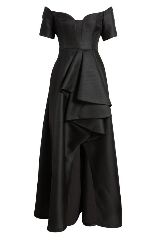 Shop Black Halo Serafina Off The Shoulder High-low Gown In Noir Passion