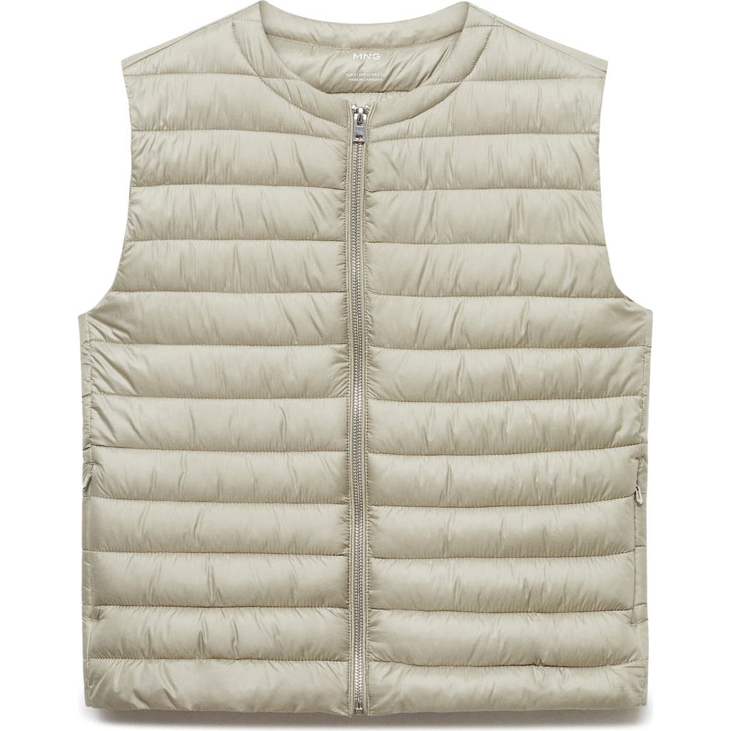 Mango Quilted Front Zip Vest In Light Heather Grey