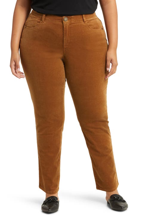 Buy Deep Brown Solid Women Plus Size Slim Pants Online - W for Woman