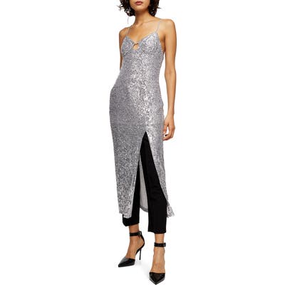 Topshop Sequin Midi Dress, US (fits like 6-8) - Metallic