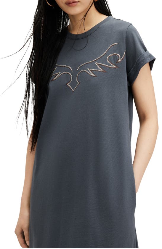 Shop Allsaints Randal Anna Embroidered Cotton T-shirt Dress In Washed Black