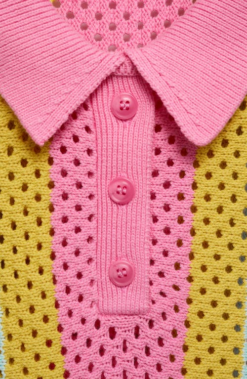 Mango Babylon Colorblock Open Stitch Cotton Polo Sweater In Pink