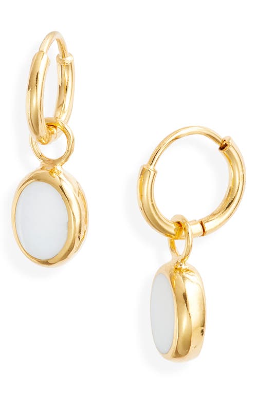 White Agate Drop Huggie Hoop Earrings in Gold/White Agate