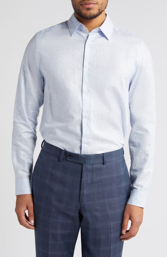 Ted Baker Romeo Regular Fit Linen & Cotton Button-up Shirt In Light Blue