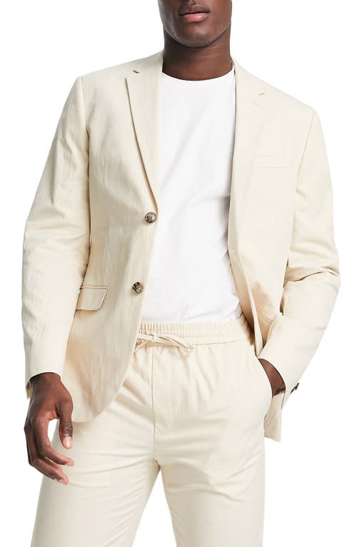 Topman Skinny Washed Cotton Blend Blazer in White