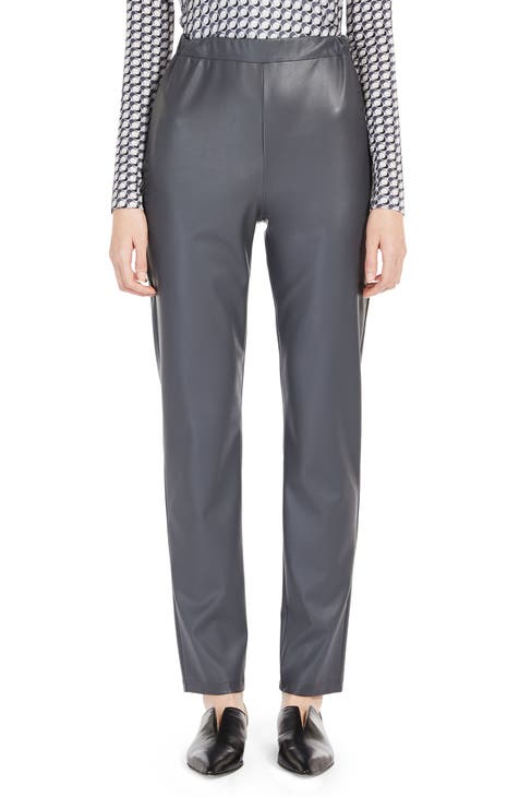 Grey Straight Leg Faux Leather Trousers