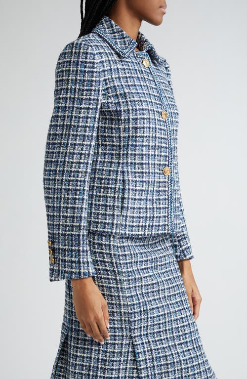 Shop Etro Plaid Tweed Jacket In Blue Multi