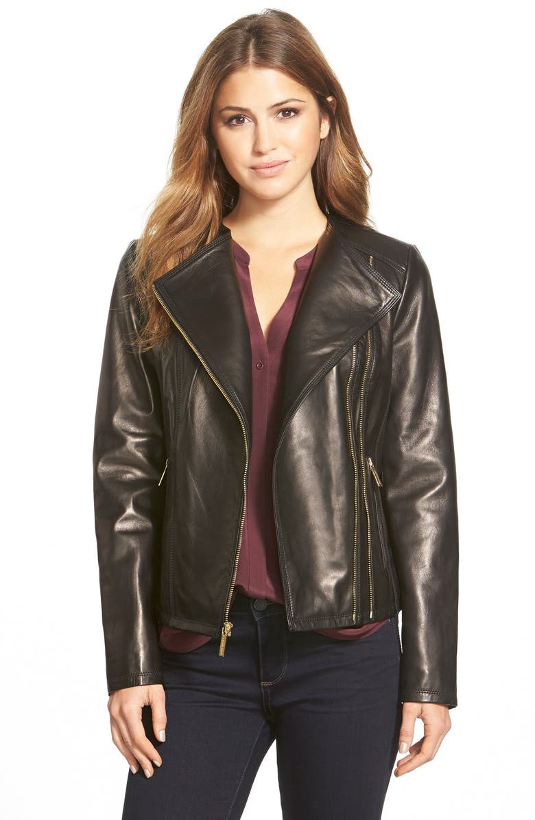 Michael Kors Dual Zip Front Leather Jacket Regular