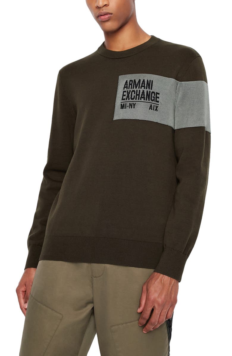 Armani Exchange Colorblock Logo Cotton Blend Sweater | Nordstrom
