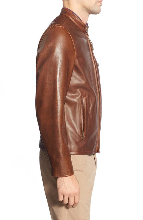 Shop Schott Nyc Café Racer Oil Tanned Leather Moto Jacket In Brown/brown