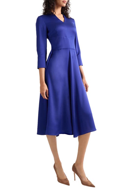 Misook Pleated Crepe De Chine Midi Dress In Starry Night Blue
