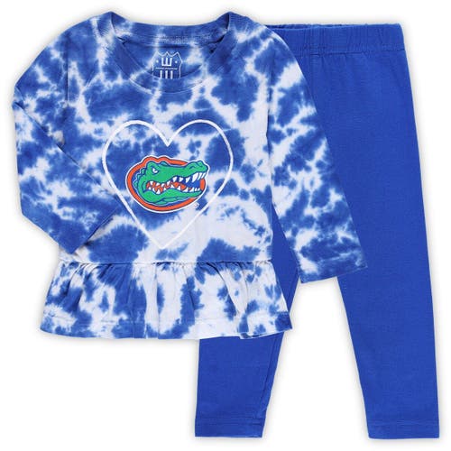 Girls Infant Wes & Willy Royal Florida Gators Tie-Dye Ruffle Raglan Long Sleeve T-Shirt & Leggings Set