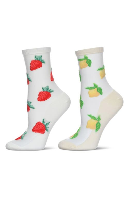 MeMoi Strawberry & Lemon Assorted 2-Pack Ankle Socks in Ivory-White at Nordstrom, Size 9