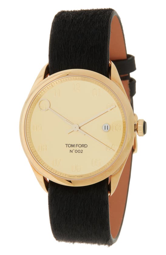 Tom Ford 002 Auto 18k Yellow Gold Genuine Calf Hair Leather Strap