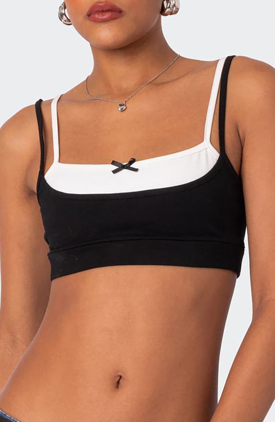 Shop Edikted Gracie Layered Stretch Cotton Bra Top In Black-and-white