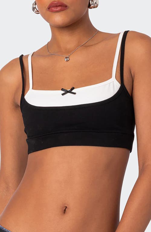 EDIKTED Gracie Layered Stretch Cotton Bra Top Black-And-White at Nordstrom,