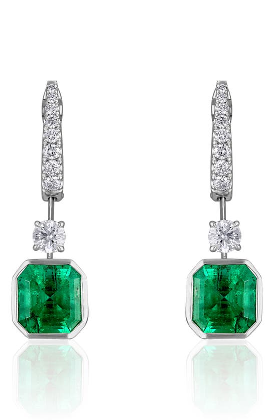 Shop Mindi Mond Diamond & Colombian Emerald Floating Drop Earrings In Platinum/ Diamond/ Emerald