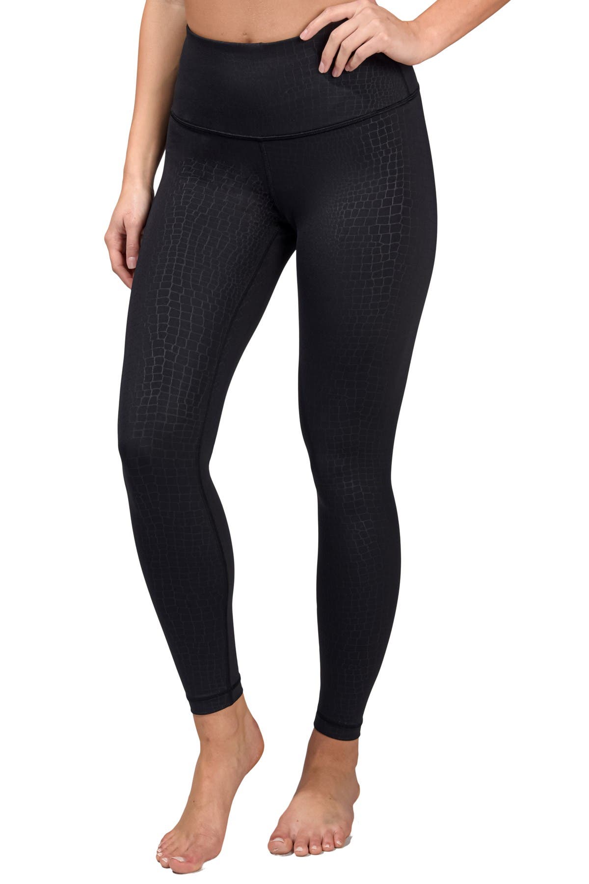 black embossed leggings