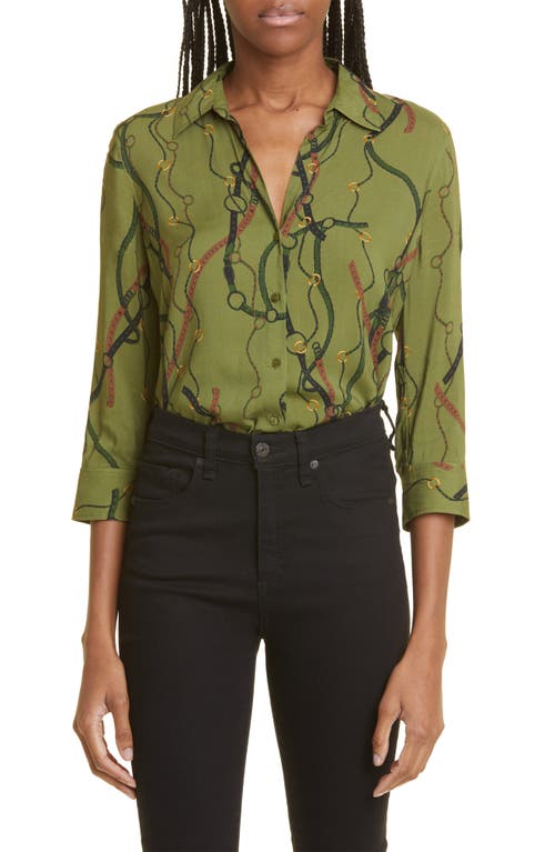 L'AGENCE Camille Print Blouse in Olive Multi Antas Belt