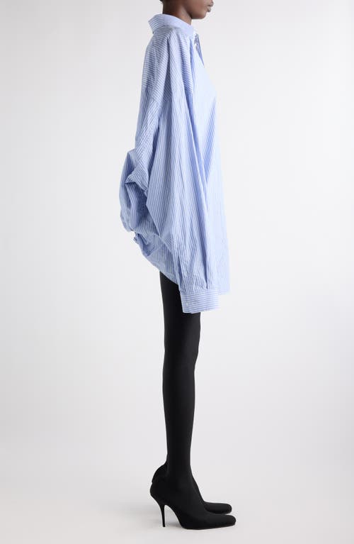 Balenciaga Cut Up Stripe Asymmetric Oversize Cotton Button-up Shirt In 4640 Blue/white