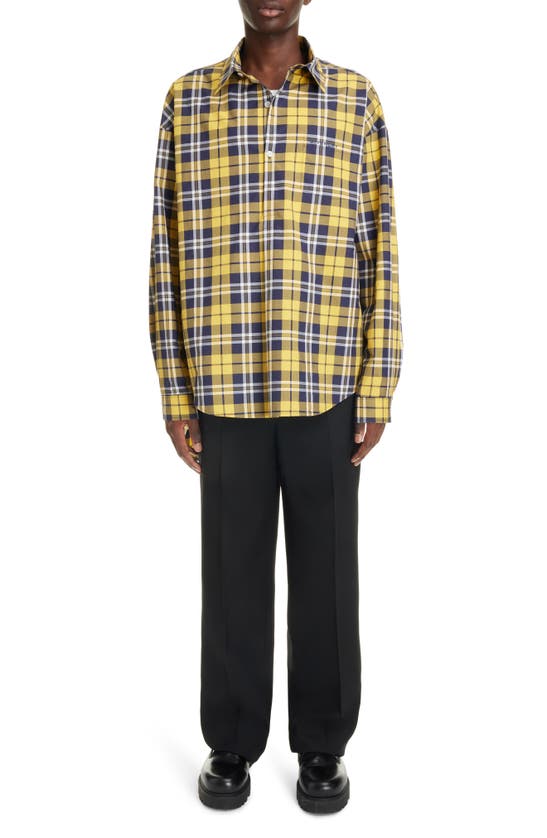 Shop Givenchy Plaid Cotton High-low Button-up Shirt In Dark Yellow