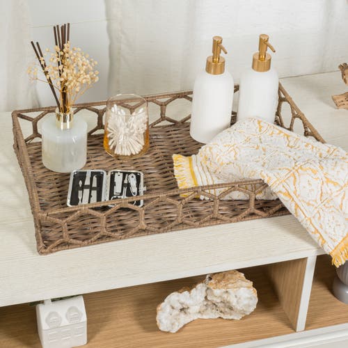 Happimess Honeycomb 19.75" Rustic Bohemian Hand-woven Rattan Tray, Natural In Natural