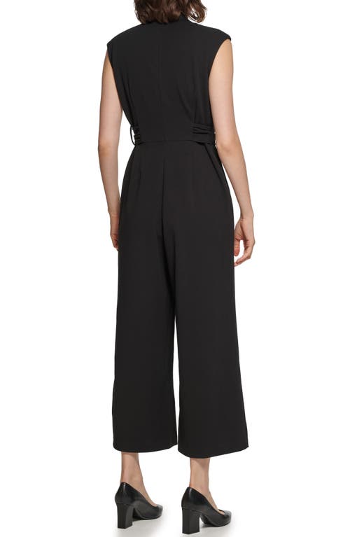 Calvin Klein Belted Scuba Crepe Jumpsuit In Black