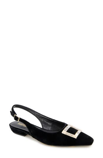 Kensie Poppi Crystal Buckle Slingback Flat In Black Velvet