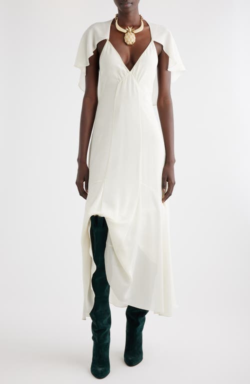 Shop Chloé Cape Sleeve Silk Georgette Maxi Dress In Pristine White