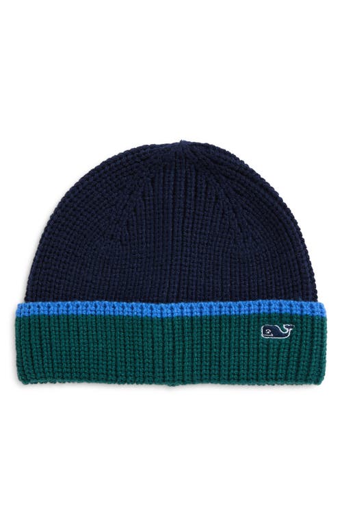 Vineyard Vines Kids' Colorblock Ribbed Beanie In Nautical Navy