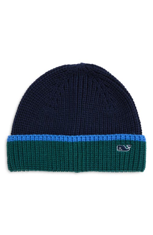 Shop Vineyard Vines Kids' Colorblock Ribbed Beanie In Nautical Navy