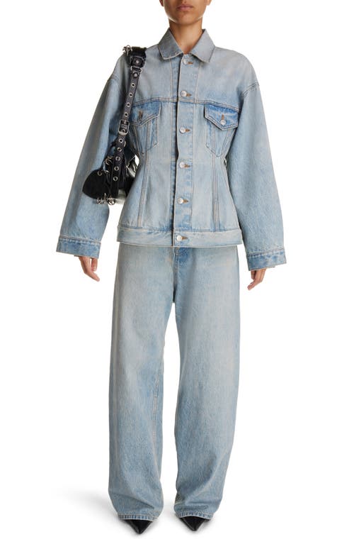 Shop Balenciaga Hourglass Denim Jacket In Light Indigo/madder