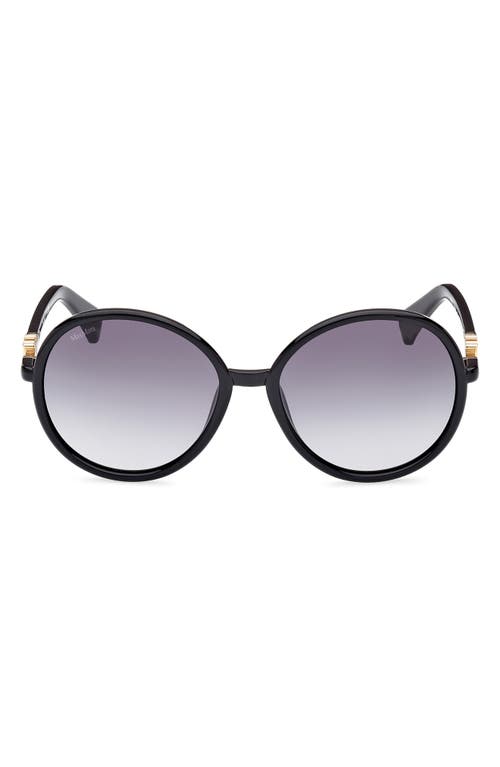 Max Mara 58mm Gradient Round Sunglasses in Shiny Black /Gradient Smoke at Nordstrom