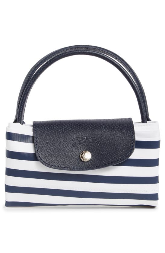 Shop Longchamp Le Pliage Mar Small Handbag In Navy/ White