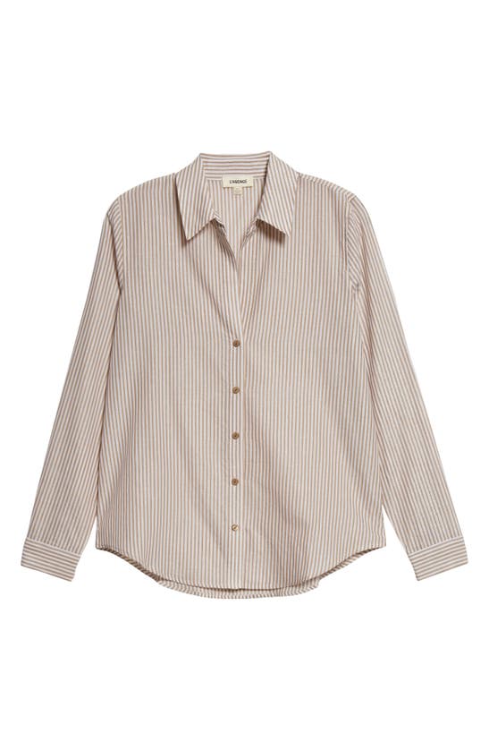 Shop L Agence Laurent Metallic Stripe Button-up Shirt In Dark Cappucino/ Gold