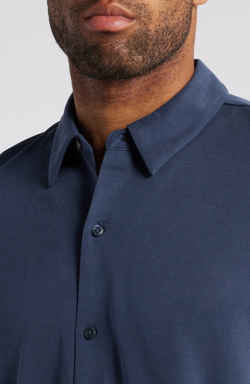 Johnston & Murphy Vintage Wash Knit Button-up Shirt In Navy
