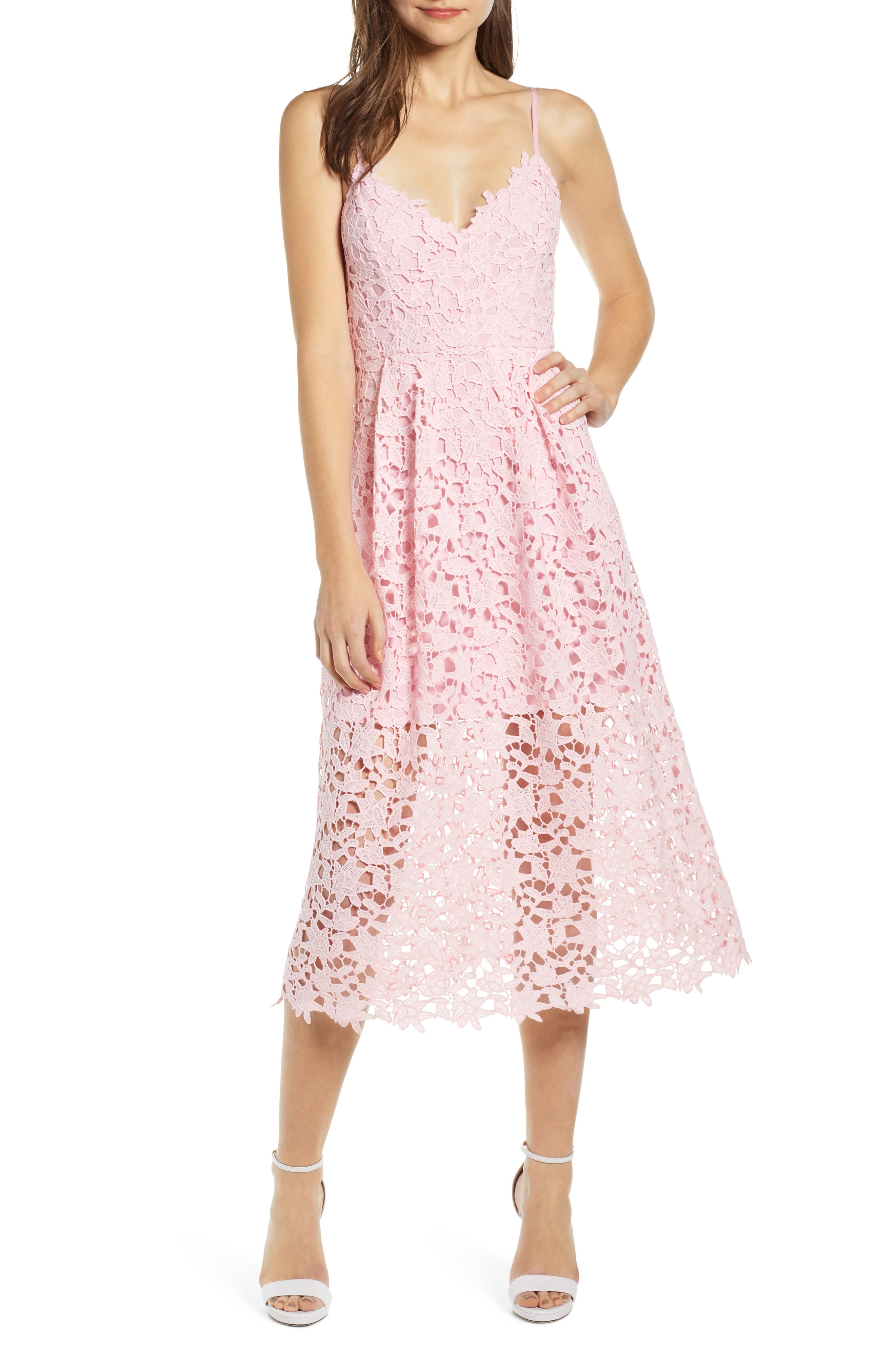 Astr The Label Lace Midi Dress, Pink