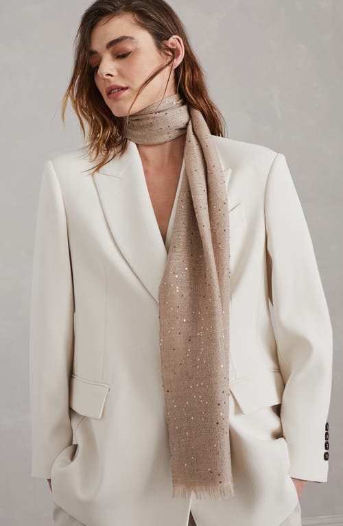 Shop Brunello Cucinelli Cashmere And Silk Diamond Yarn Scarf In Brown