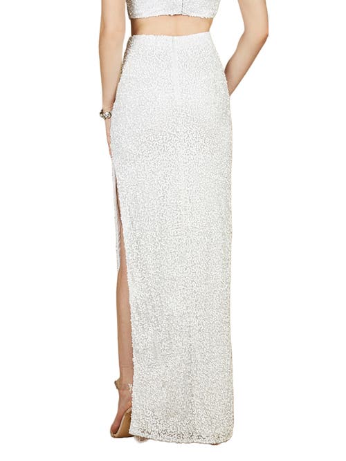 Shop Lara New York Long Side-slit Beaded Skirt In Ivory