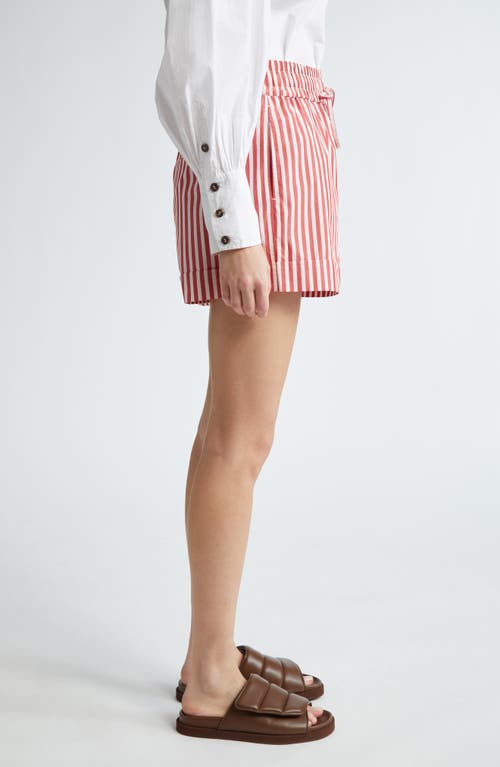 Shop Ganni Stripe Organic Cotton Shorts In Barbados Cherry