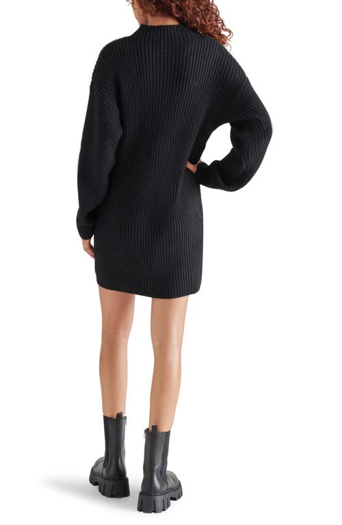 Shop Steve Madden Kallie Long Sleeve Funnel Neck Rib Mini Sweater Dress In Black