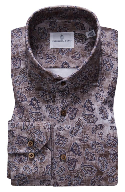 4Flex Slim Fit Paisley Print Knit Button-Up Shirt in Medium Beige