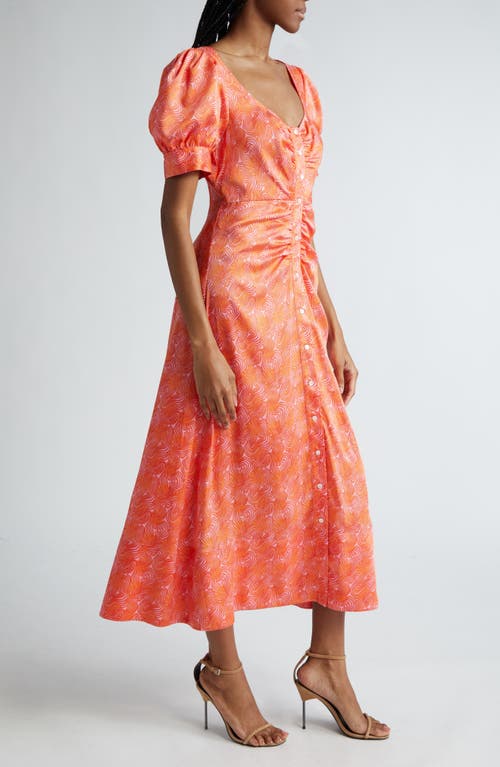 Shop Cinq À Sept Ximena Summer Waves Midi Dress In Pale Flamingo/orange